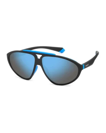 Ochelari de soare unisex cu lentile oglinda polarizate, Negru/Albastru
