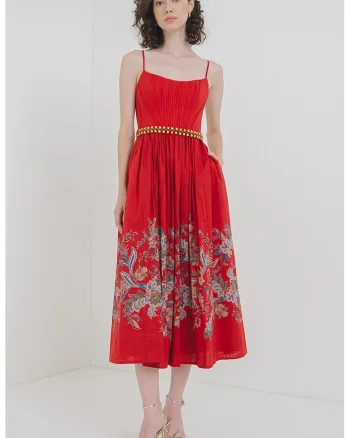 Rochie evazata cu imprimeu, Rosu inchis