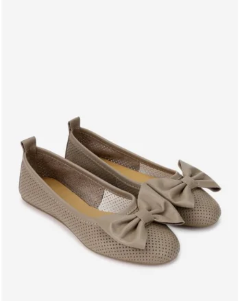 Balerini dama taupe din piele perforata cu funda
