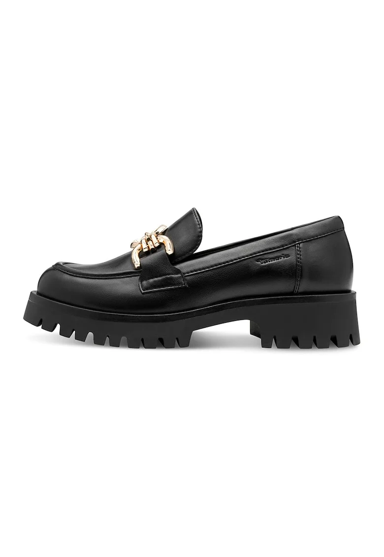 Pantofi loafer din piele ecologica cu detaliu metalic, Auriu/Negru