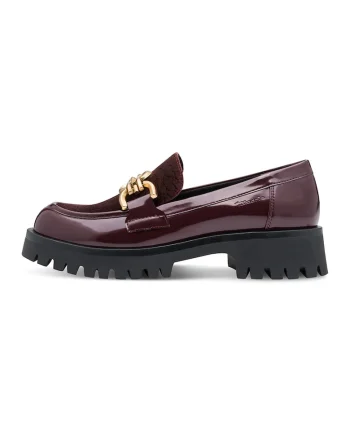 Pantofi loafer din piele ecologica cu detaliu metalic, Maro inchis/Negru
