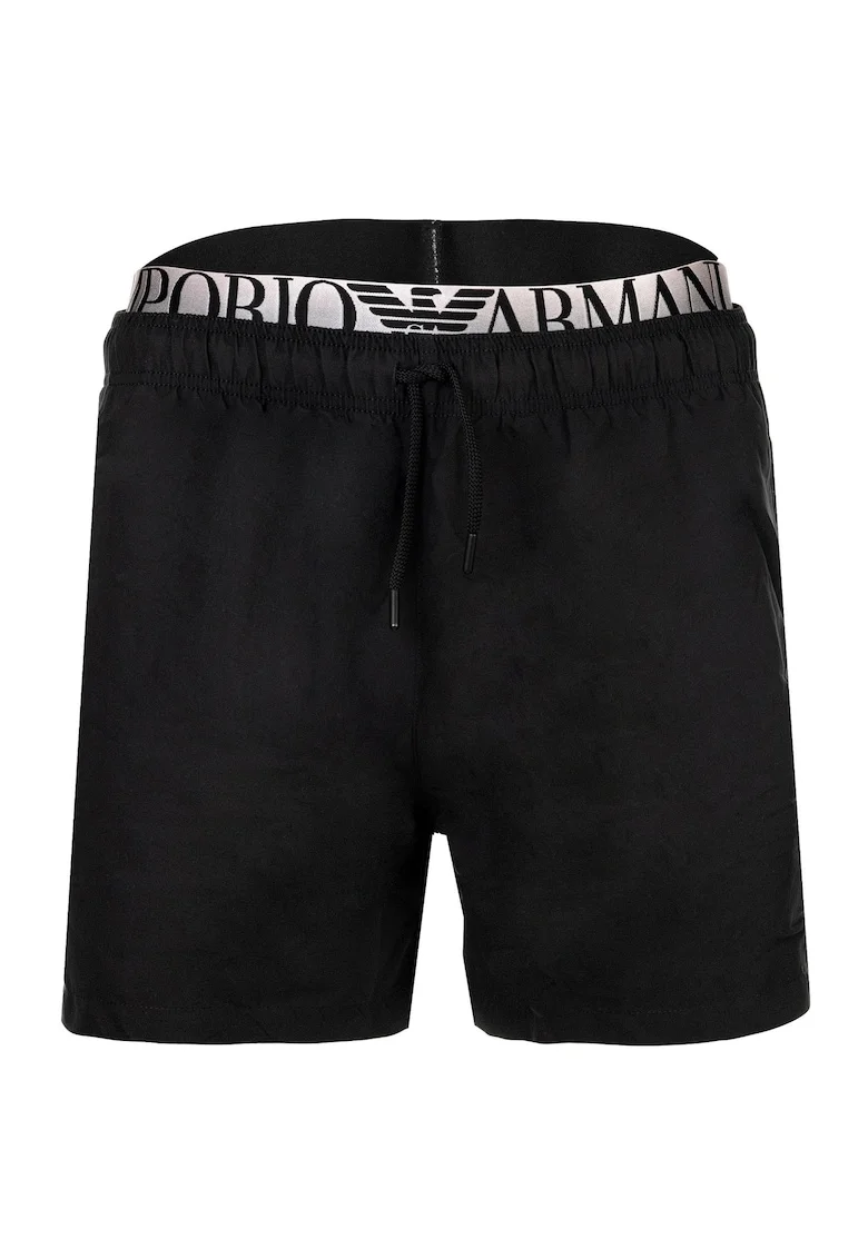 Pantaloni scurti de baie cu banda logo, Negru