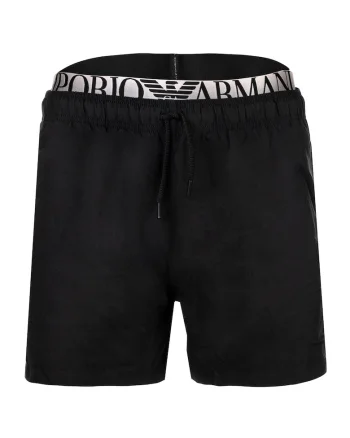 Pantaloni scurti de baie cu banda logo, Negru