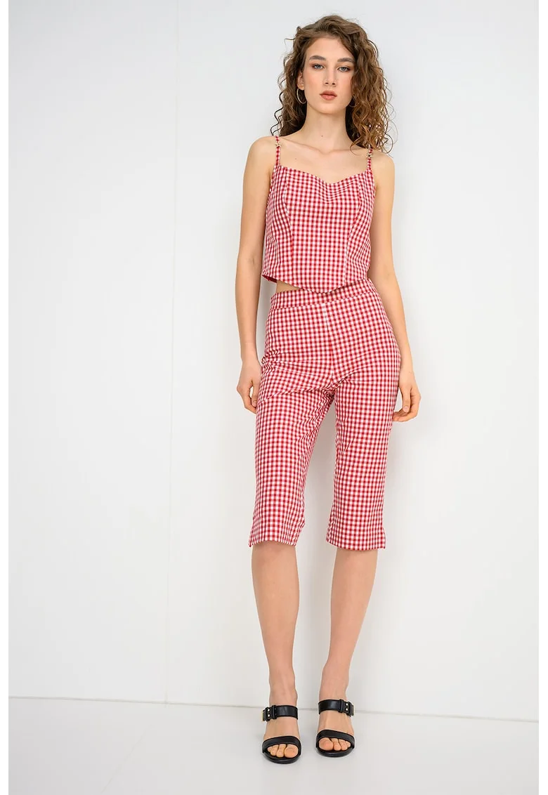 Pantaloni capri cu talie inalta, Rosu/Alb