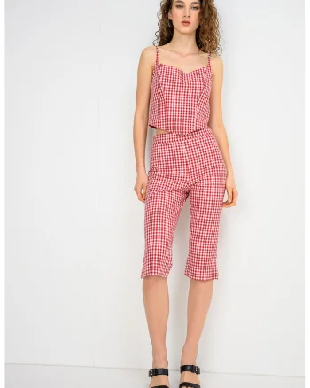 Pantaloni capri cu talie inalta, Rosu/Alb