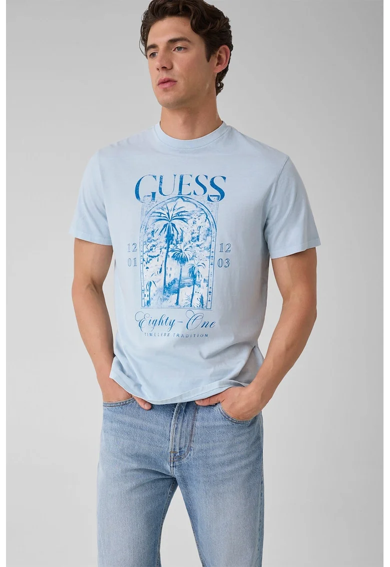Tricou de bumbac cu imprimeu, Albastru pastel