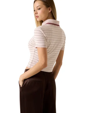 Tricou polo crop, Roz pastel/Rosu inchis
