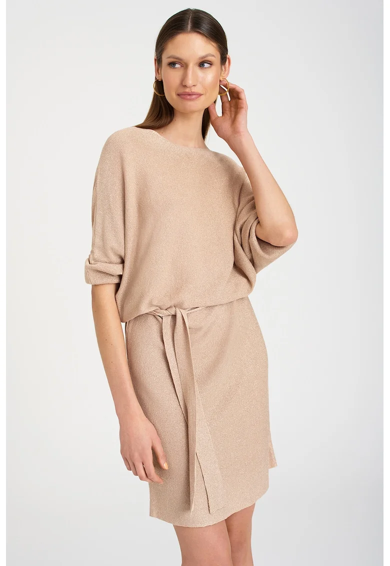 Rochie-pulover cu insertii stralucitoare, Bej