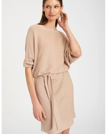 Rochie-pulover cu insertii stralucitoare, Bej