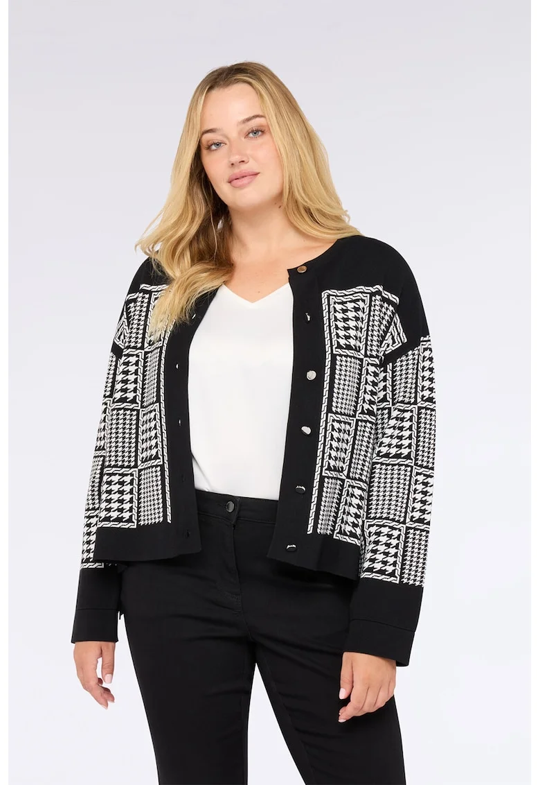 Cardigan cu model si decolteu la baza gatului, Alb/Negru
