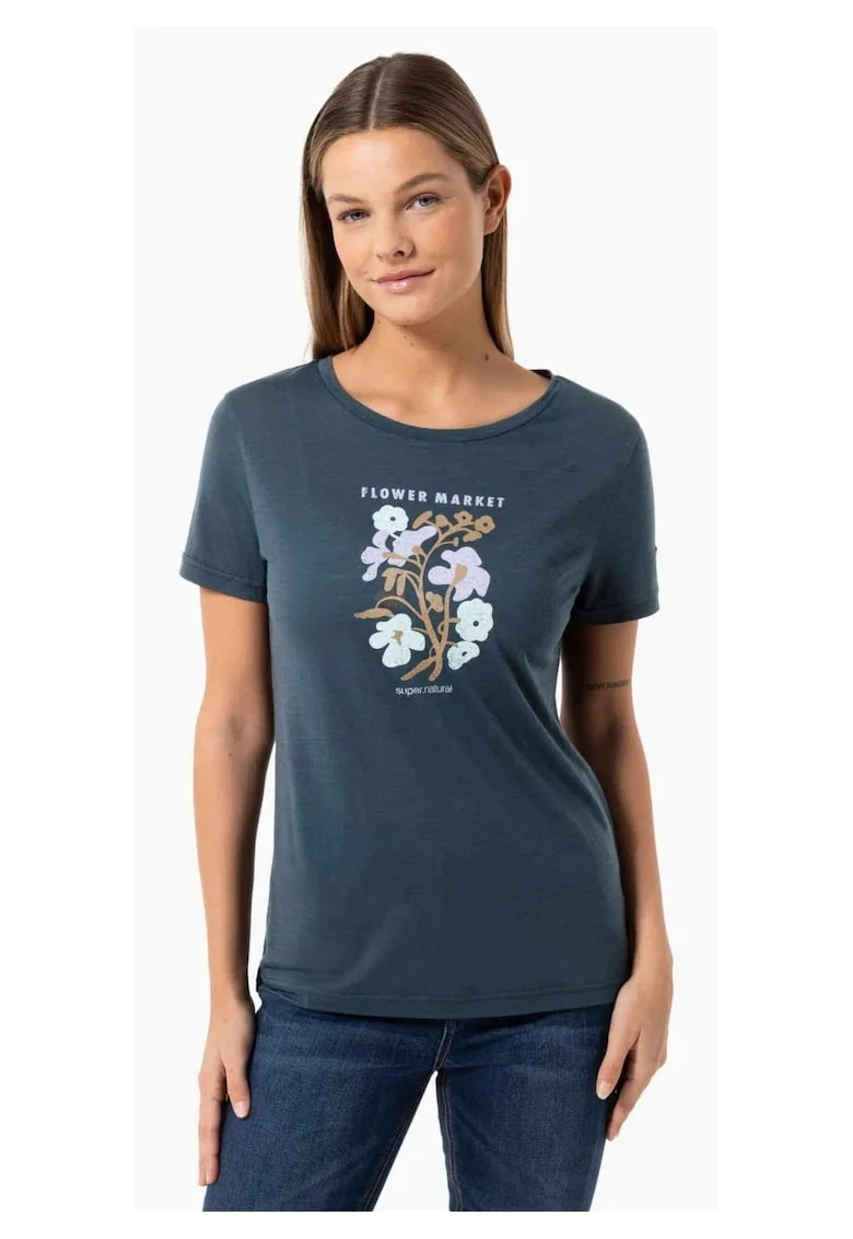 Tricou din amestec de lana Flower Market, Albastru