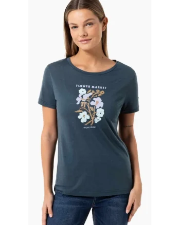 Tricou din amestec de lana Flower Market, Albastru