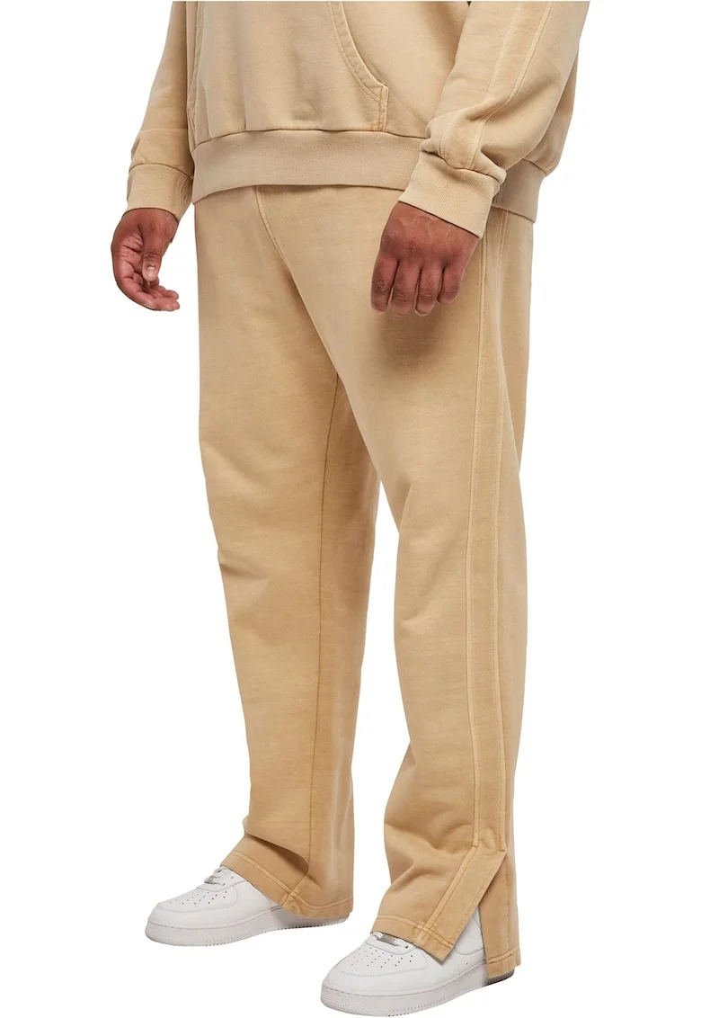 Pantaloni de trening din bumbac cu slituri la terminatie, Bej inchis