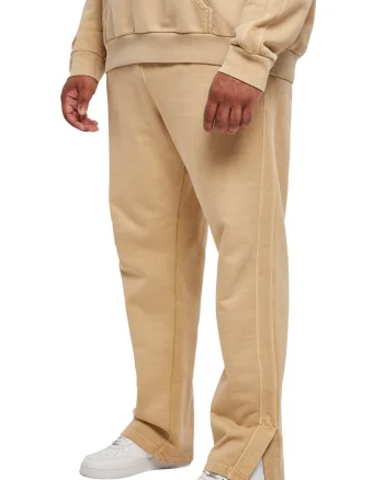 Pantaloni de trening din bumbac cu slituri la terminatie, Bej inchis