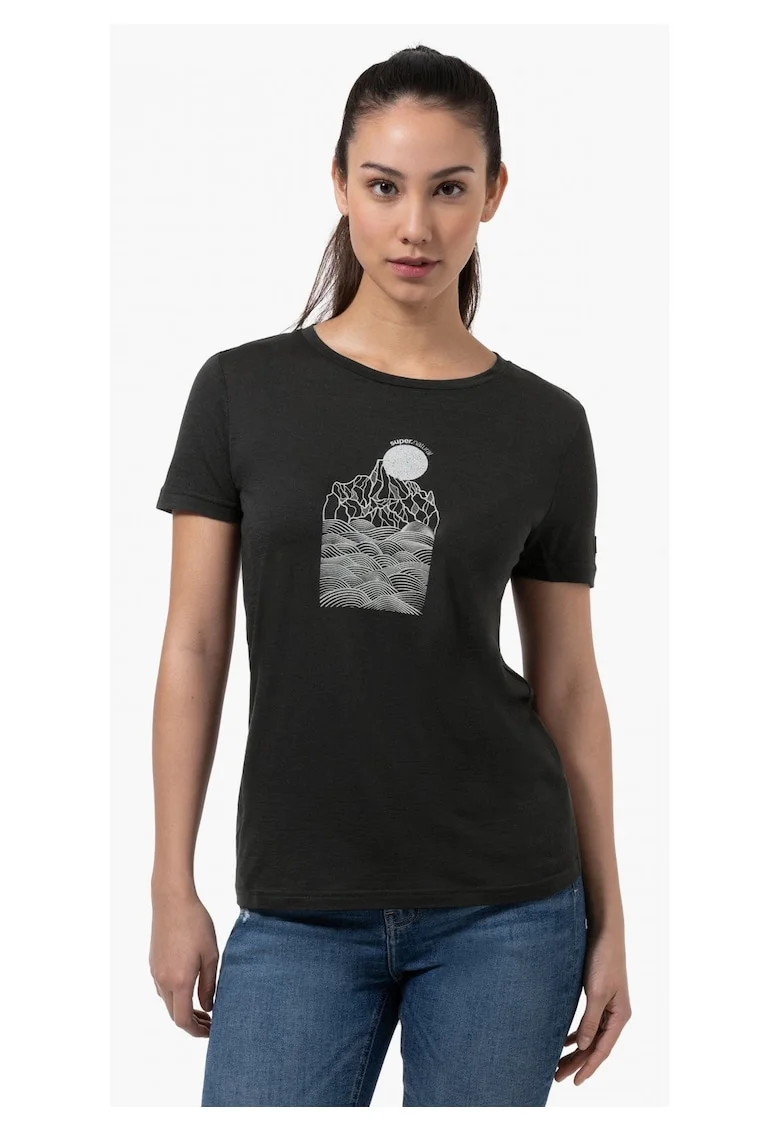 Tricou din amestec de lana Preikestolen Cliffs, Negru
