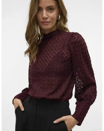 Bluza semitransparenta cu guler scurt, Violet pruna