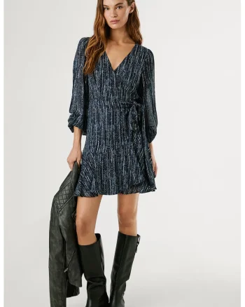 Rochie mini cu croiala petrecuta, Alb/Albastru lavanda/Bleumarin