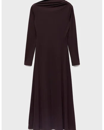 Rochie midi cu decolteu drapat, Visiniu