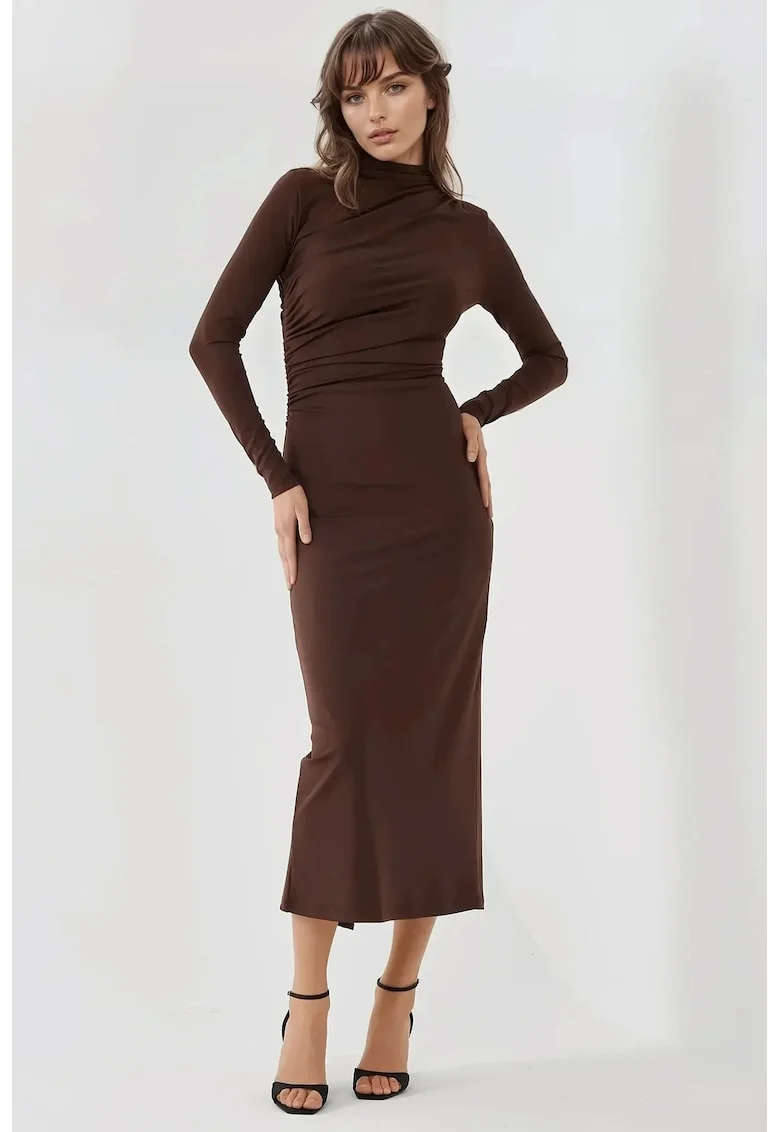 Rochie midi,  mulata, culoare maro, jerseu