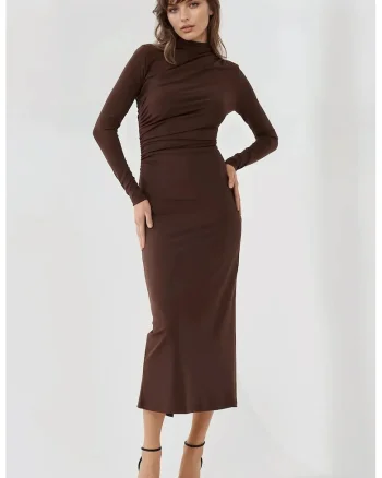 Rochie midi,  mulata, culoare maro, jerseu