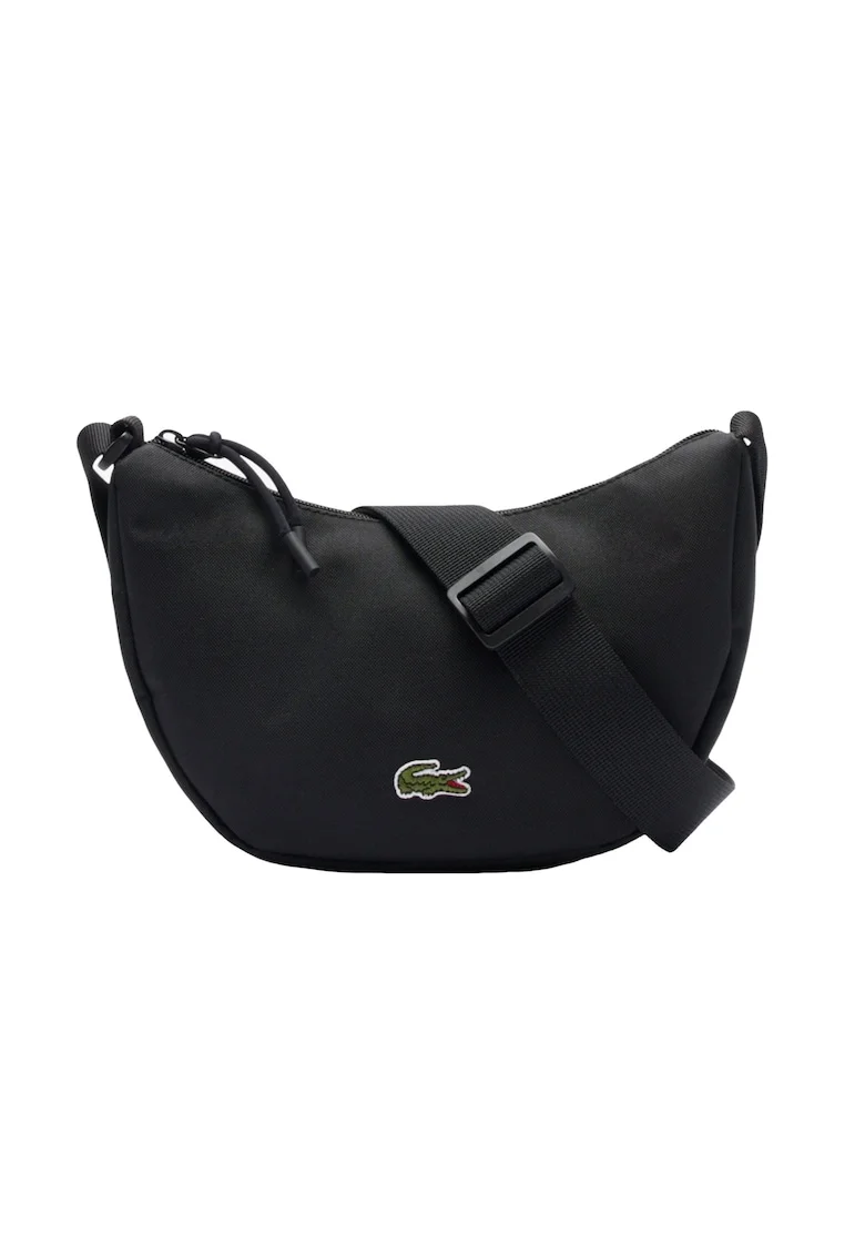Geanta unisex in forma de semiluna cu logo, Negru