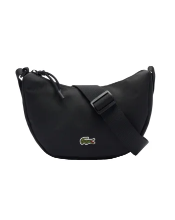 Geanta unisex in forma de semiluna cu logo, Negru