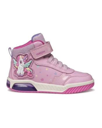 Pantofi sport cu velcro si LED-uri, Alb/Roz pastel/Albastru glaciar