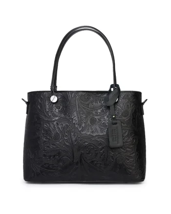 Geanta piele cu model floral Monica, Negru