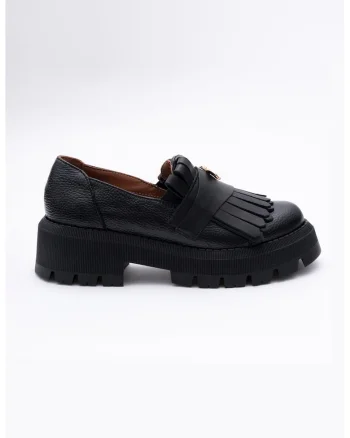 Pantofi loafer de piele cu toc masiv, Negru
