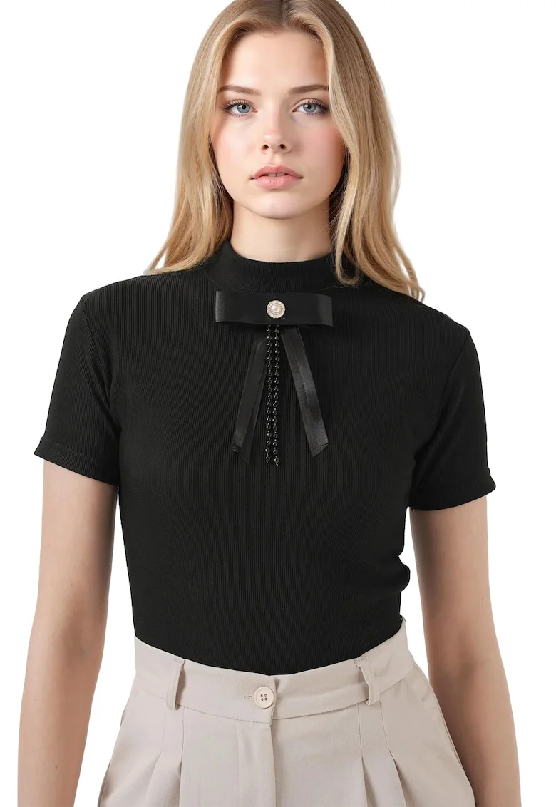 Tricou dama,  Negru, Jerseu