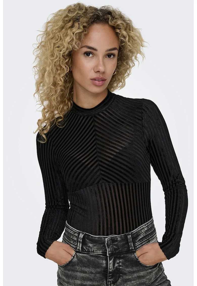 Bluza transparenta cu decolteu la baza gatului, Negru