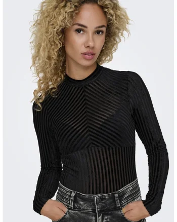 Bluza transparenta cu decolteu la baza gatului, Negru