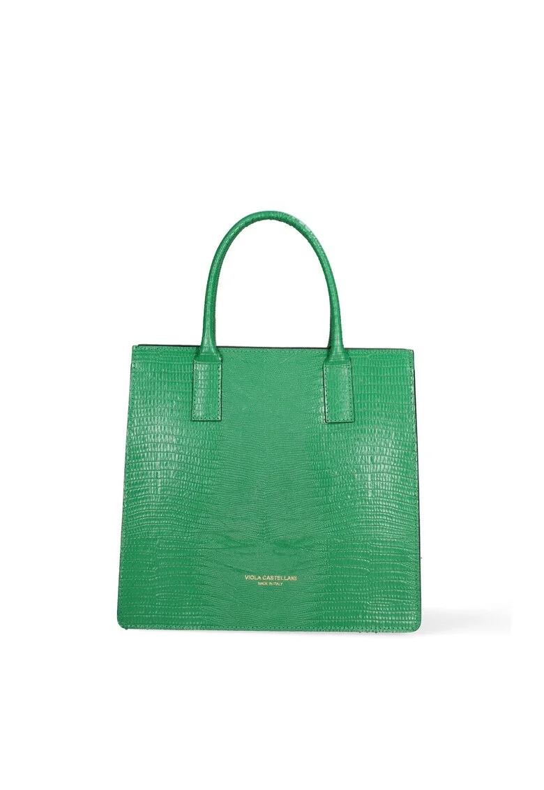 Geanta de piele cu bareta de umar si model texturat, Verde