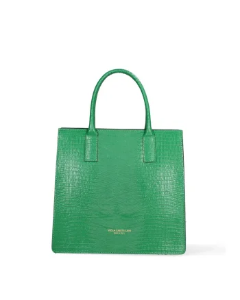 Geanta de piele cu bareta de umar si model texturat, Verde