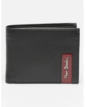 Portofel pliabil de piele cu logo, Visiniu/Negru