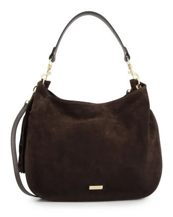 Geanta shopper  din zamsz natural, maro, 33x43x10cm, cu manere si curea detasabile