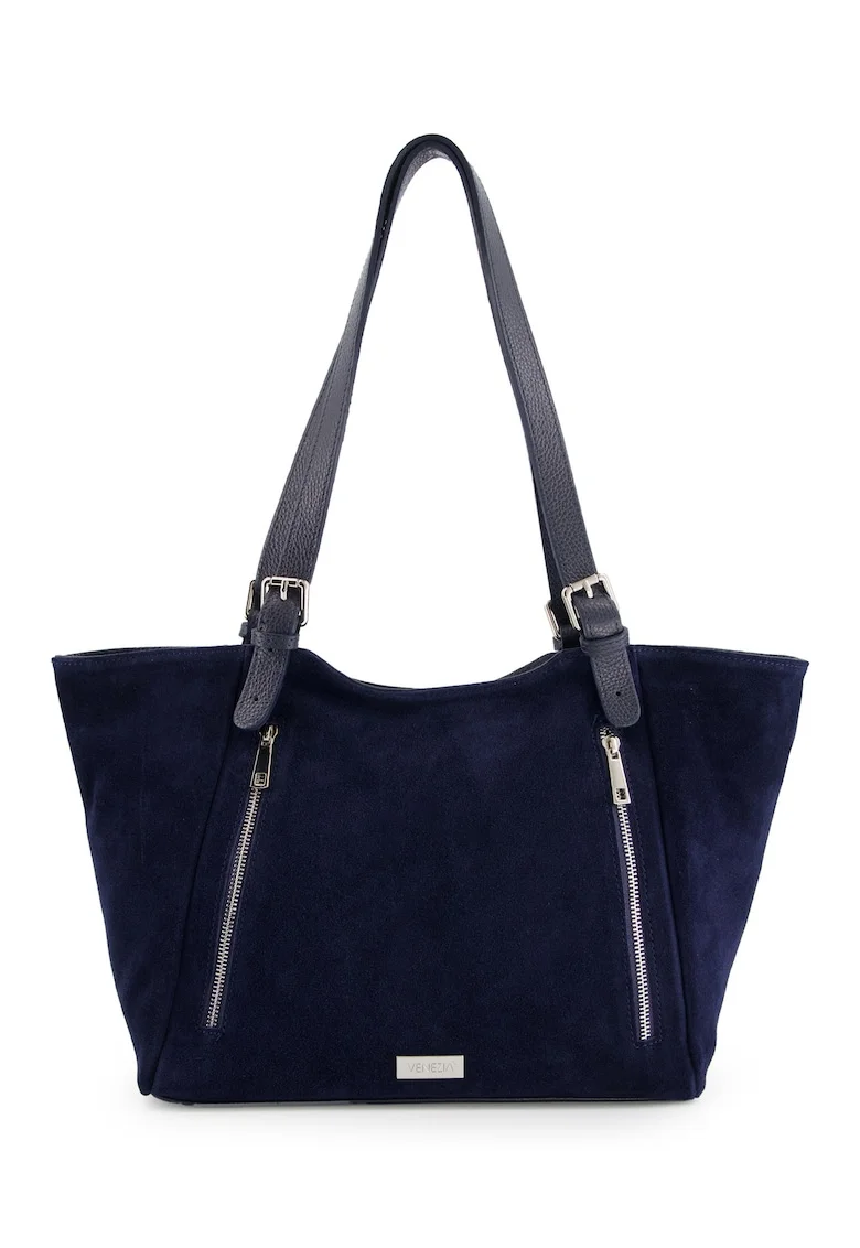 Geanta dama  shopper granat cu 3 buzunare, 27x45x11cm, piele intoarsa, manere reglabile