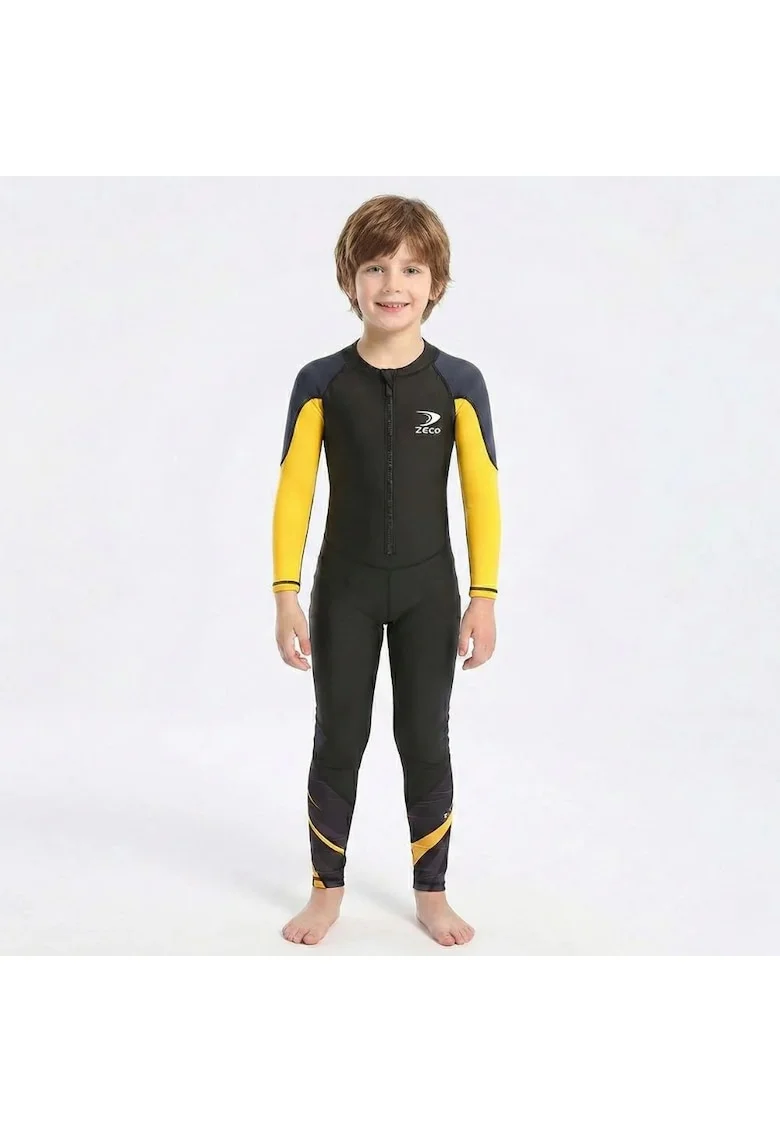 Costum de inot pentru copii cu maneca lunga, Protectie UV, Galben