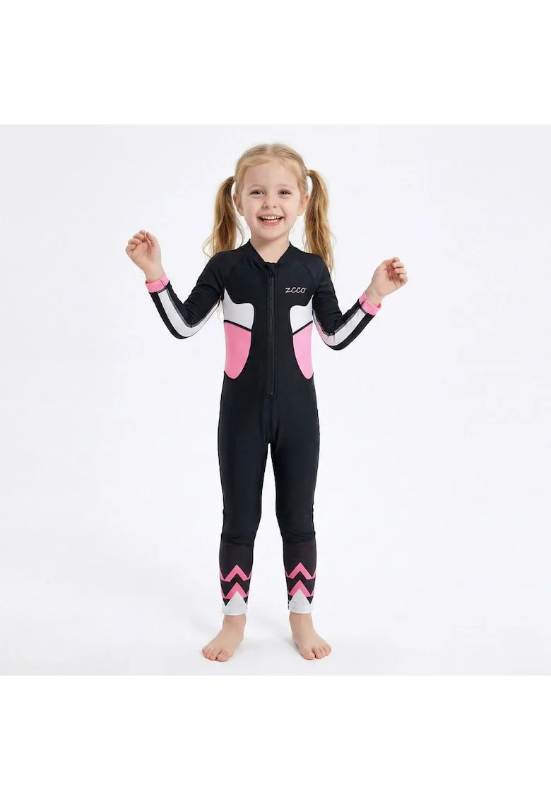Costum de inot pentru copii cu maneca lunga, Protectie UV, Roz
