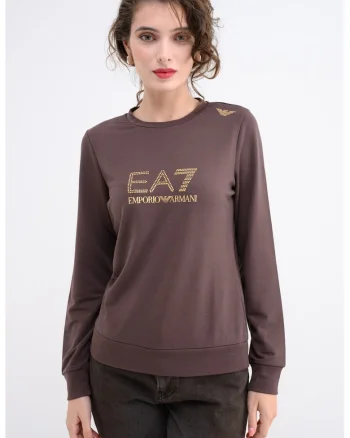 Bluza de trening cu aplicatii logo, Auriu/Maro inchis