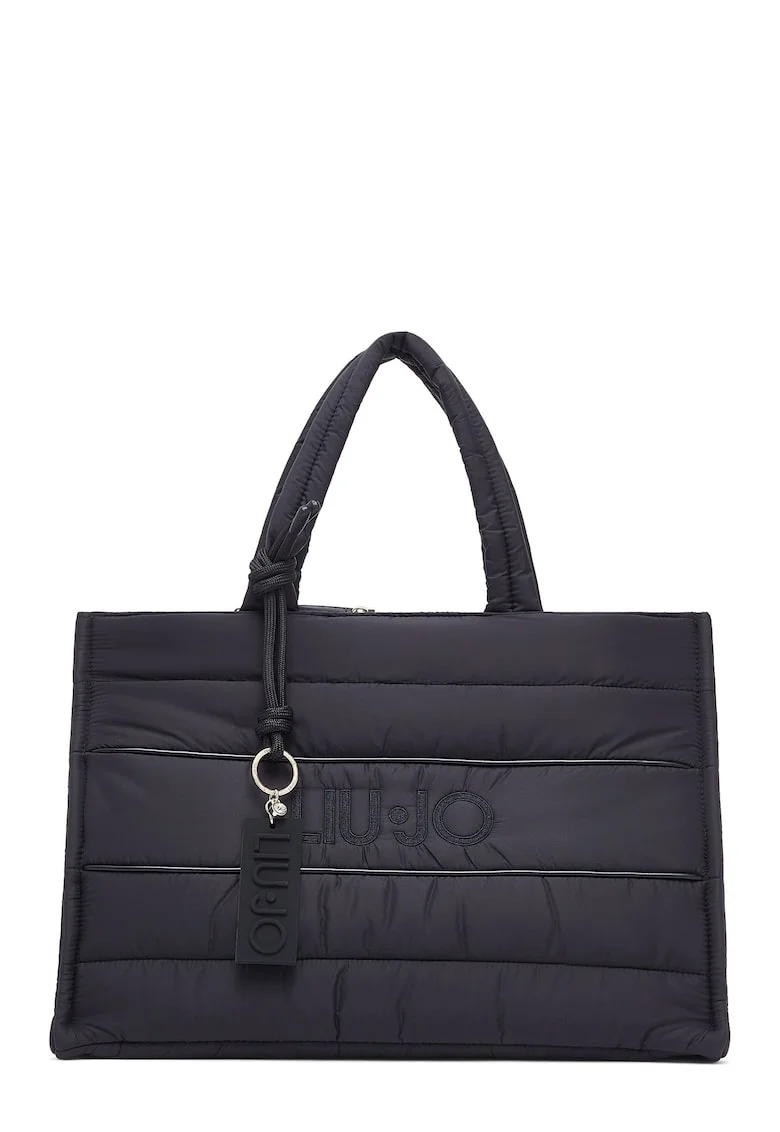 Geanta tote cu vatelina si logo, Negru