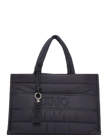 Geanta tote cu vatelina si logo, Negru