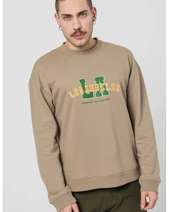 Bluza de trening cu decolteu la baza gatului si imprimeu, Verde/Galben/Verde sparanghel