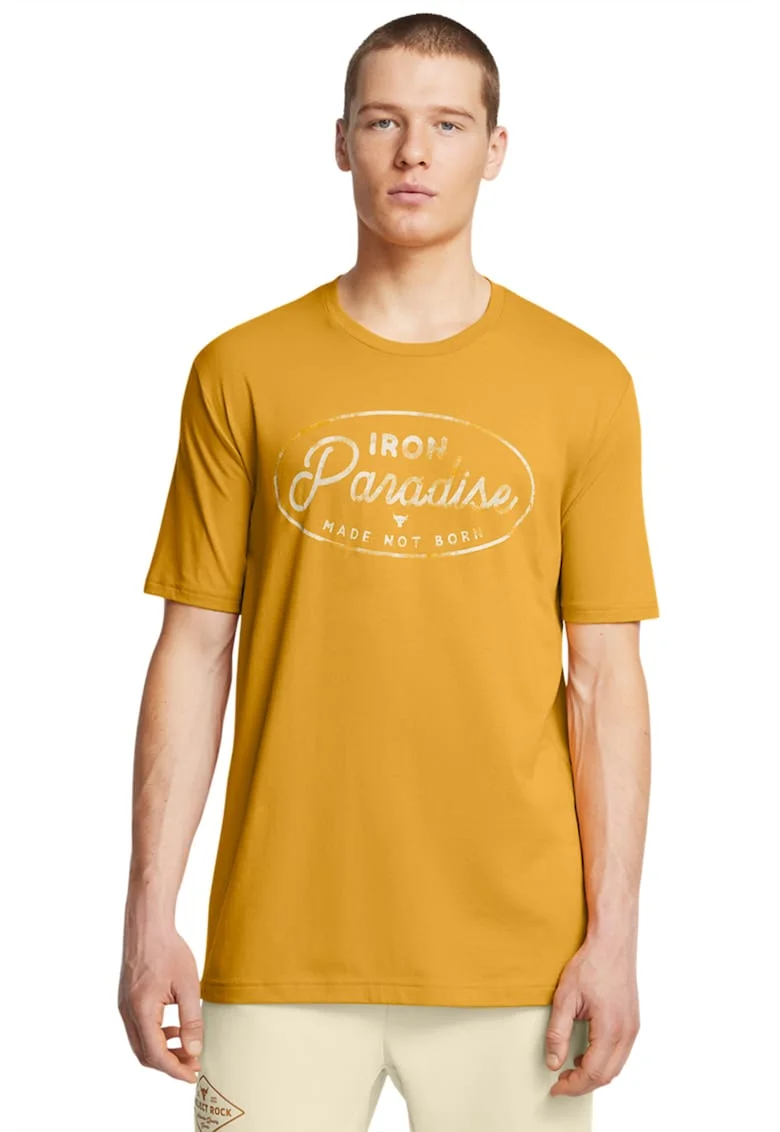 Tricou din amestec de bumbac cu imprimeu grafic, Galben mustar