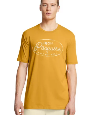 Tricou din amestec de bumbac cu imprimeu grafic, Galben mustar