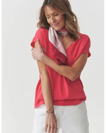 Bluza cu decolteu in V si maneci scurte, Coral