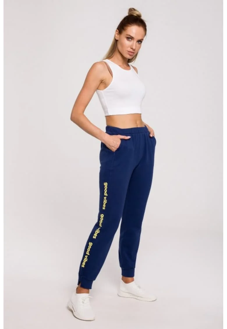 Pantaloni pentru femei cu logo Good Vibes,, Bleumarin