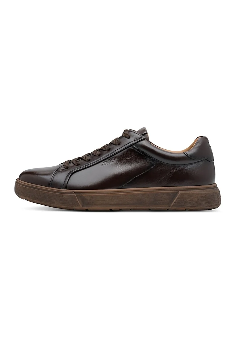 Pantofi sport din piele cu varf rotund, Maro inchis