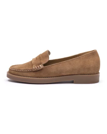 Pantofi loafer uni de piele intoarsa Kinga, Maro deschis