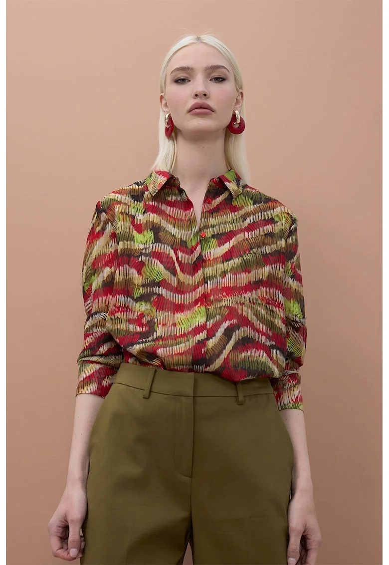 Camasa lejera cu guler clasic, Rosu/Maro deschis/Verde lime